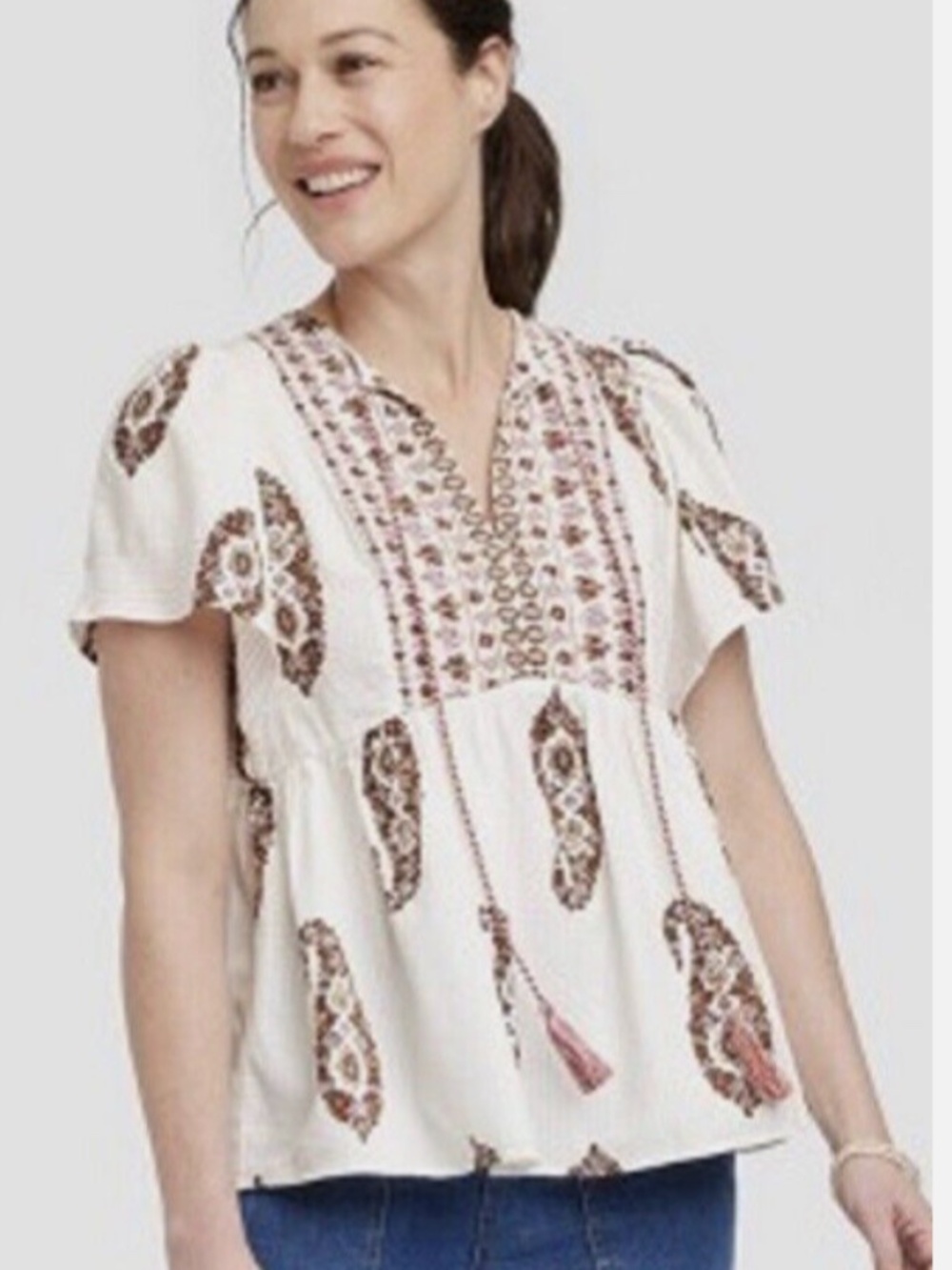 Knox Rose Boho Peasant Babydoll Blouse NWT Size XL